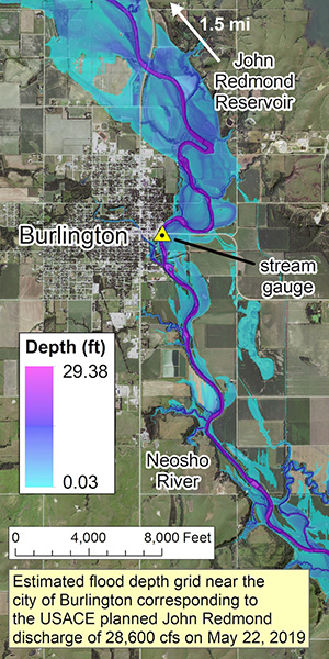 Estimated flood depth grid near the city of Burlington